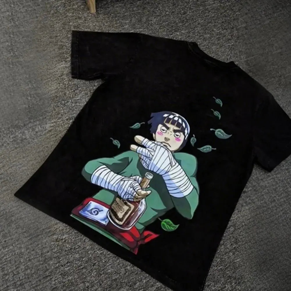 Unleash Your Inner Ninja with NARUTO Retro Washed Cotton T-Shirts for Men and Women - Casual Hip Hop Style!