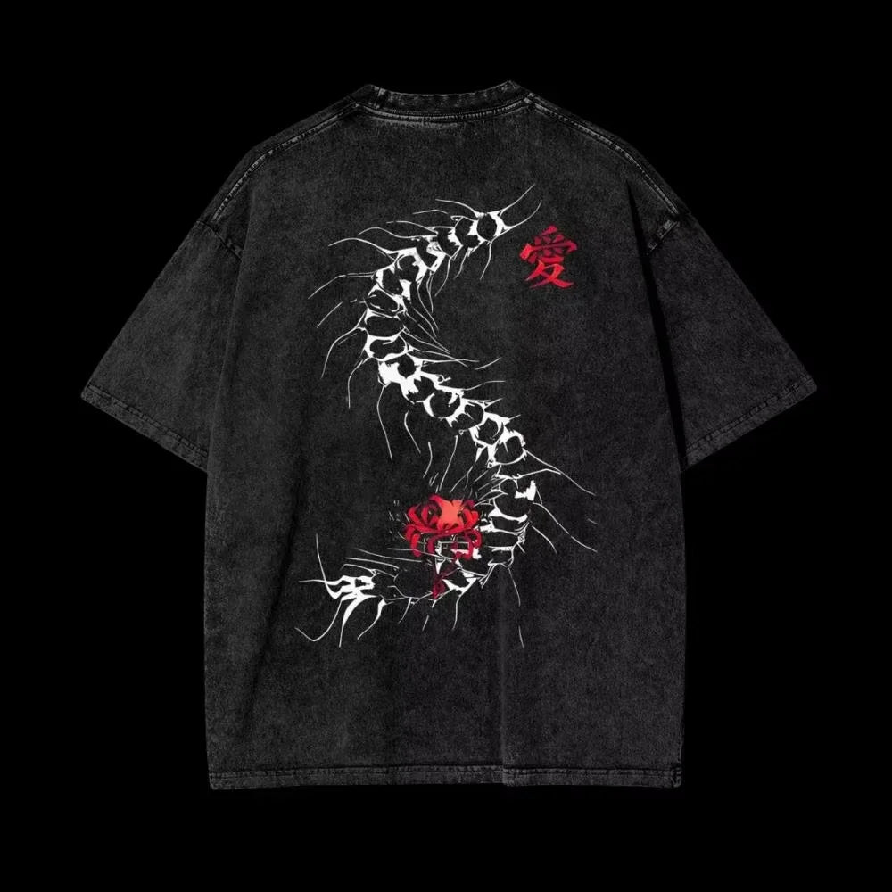 Trendy Summer Harajuku Men's Anime T-Shirt - Tokyo Ghoul Kaneki Ken Centipede Design in Soft Washed Cotton for Stylish Streetwear