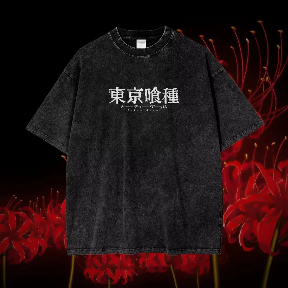Trendy Summer Harajuku Men's Anime T-Shirt - Tokyo Ghoul Kaneki Ken Centipede Design in Soft Washed Cotton for Stylish Streetwear