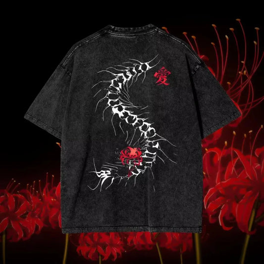 Trendy Summer Harajuku Men's Anime T-Shirt - Tokyo Ghoul Kaneki Ken Centipede Design in Soft Washed Cotton for Stylish Streetwear